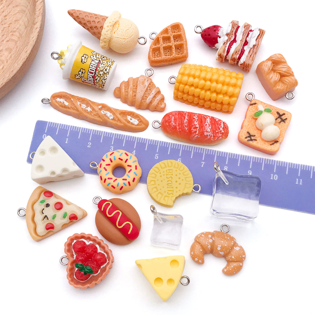 Resin 3D Bread Cake Cheese Food Charm Pendant for DIY Necklace Keychain Jewelry Making