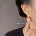 Gold Square Stud Ceramic Tulip Oval Drop Earrings Pair view 2