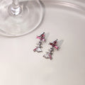Silver and Black Pink Stone Fish Skeleton Stud Earrings view 4