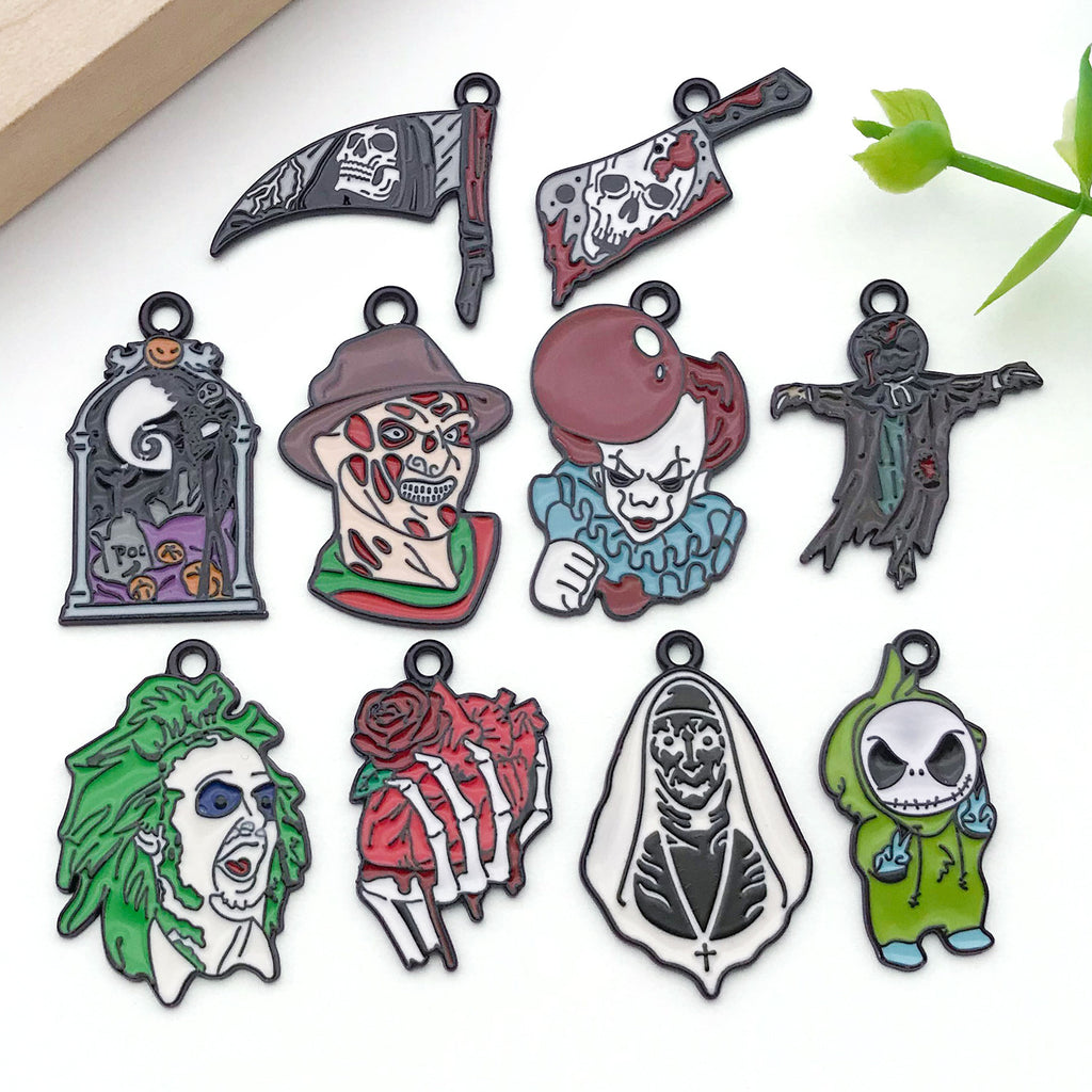 Enamel Zinc Alloy Halloween Skull Devil Charm Pendant for DIY Necklace Keychain Jewelry