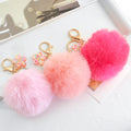 Fluffy Faux Fur Pom Pom Keychain with Glitter Flower Charm view 3