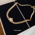 Gold Tone Double Chain Necklace With Star Centerpiece view 2