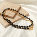 Gold OT Toggle Long Necklace Black Oval Beads Chain view 4