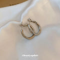 Silver Tone Rounded Hoop Earrings With Polished Metal Tone Details view 4