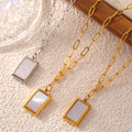 Square White Seashell Pendant Paperclip Chain Necklace view 2