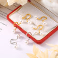Gold Steel Faux Pearl Wave Geometric Titanium Steel Earrings view 4