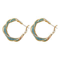 Gold Tone Aqua Enamel Twisted Multi Strand Hoop Earrings view 5