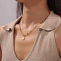 Natural Stone Beaded Necklace White Seashell Gold Frame Pendant view 3