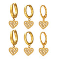 Gold Tone Pave Heart Drop Hoop and Leverback Earrings view 5