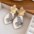 Wood And Printed Flower Wing Drop Stud Earrings Fashion Jewelry view 7