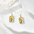 Gold Tone Rectangular Pressed Flower Drop Earrings in Five Designs view 6