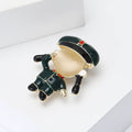 Cat Eye Face Cartoon Girl Brooch Green Uniform Salute view 2