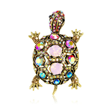 Black Gold Tone Sea Turtle Crystal Two Designs Metal Brooch Pin