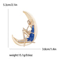 Red Dress Crescent Moon Reader Enamel Brooch in Gold Tone view 5