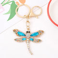 Rhinestone Dragonfly Keychain Gold Tone Crystal Bag Charm view 3