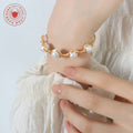 Gold Wire Wrapped Pearl Open Cuff Bangle Bracelet Brass view 4