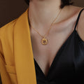 Textured Organic Hollow Circle Pendant Necklace Snake Chain view 4