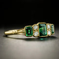 Green Rectangular And Round Five-Stone Slim Ring In Gold Tone view 2