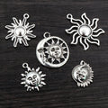 Silver Tone Sun and Crescent Moon Face Pendant Charms view 2