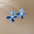 Blue Denim Effect Flower And Hoop Stud Earrings Jewelry view 6