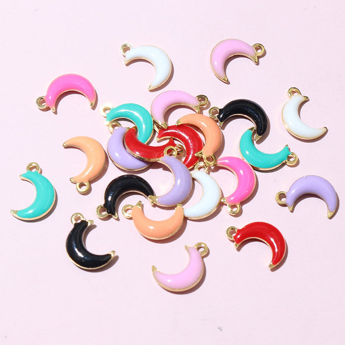Colorful Enamel Crescent Moon Charms with Gold Tone Loops