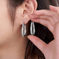 White Metal Teardrop Pavé Clear Stone Hoop Earrings Alloy view 2