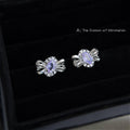Silver Filigree Bow Purple CZ Center Stud Clip Earrings view 4