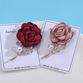 Fabric Rose Stem Brooch With Pearl in Red or Blush Pink view 3