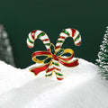 Candy Cane Bow Brooch in Striped Enamel Decorative Metal Pin view 3