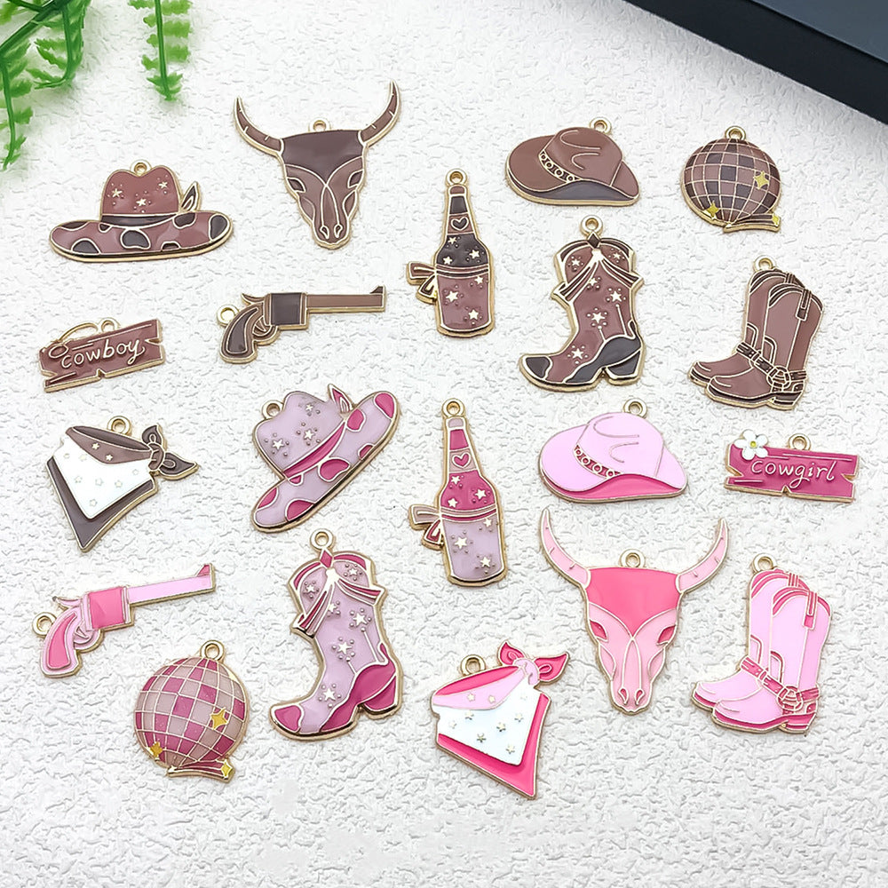 Enamel Zinc Alloy Western Cowboy Bull Head Gun Boot Hat Scarf Charm Pendant for DIY Jewelry