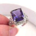 Silver Tone Purple Emerald Cut Vintage Filigree Ring view 3