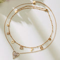 Gold Steel Double Heart And Multi Charm Layered Necklaces view 2