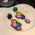 Asymmetric Multicolor Puzzle Piece Acrylic Drop Earrings view 3