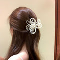 White Pearl Bead Flower Hair Claw Clip Clear Spring view 2