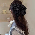 Black White Polka Dot Sheer Oversized Bow Hair Claw Clip view 3