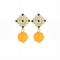 Amber Bead Ornate Gold Tone Medallion Dangle Earrings view 5
