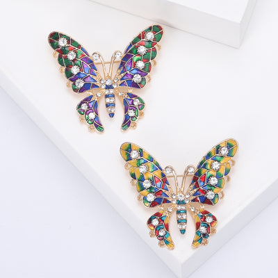 Colorful Openwork Crystal Butterfly Brooch isolated front view