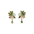 Floral Crystal Drop Earrings in Silver or Green Gold Tone view 5