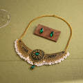 Green Red and Blue Beaded Choker and Stud Earring Sets view 2