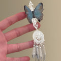 Teal Blue Butterfly Silver Long Tassel Duckbill Hair Clip view 4