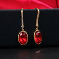 Gold Tone Red Oval Stone Hook Earrings Jewelry Design view 4