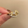 Gold Silver Rocking Horse Open Ring Crystal Pave Accents view 7