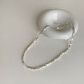 Silver Faceted Square Bead Chain Necklace Minimalist Collar view 6