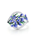 Silver Tone Blue Enamel Floral Openwork Clear Accent Ring view 3