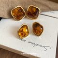 Amber Brown Resin Stud Earrings In Two Shapes Jewelry view 1