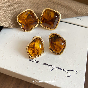 Amber Brown Resin Stud Earrings In Two Shapes Jewelry