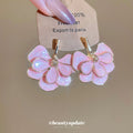 Pink Layered Petal and Gold Tone Leaf Stud Earrings view 2