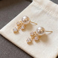 Pearl Look and Clear Stone Triple Drop Stud Earrings view 6