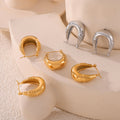 U Shape Chunky Hoop Earrings Mesh Lattice Sides Gold Steel view 2