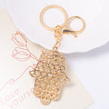 Gold Hamsa Hand Evil Eye Keychain Blue Rhinestones Clasp view 4